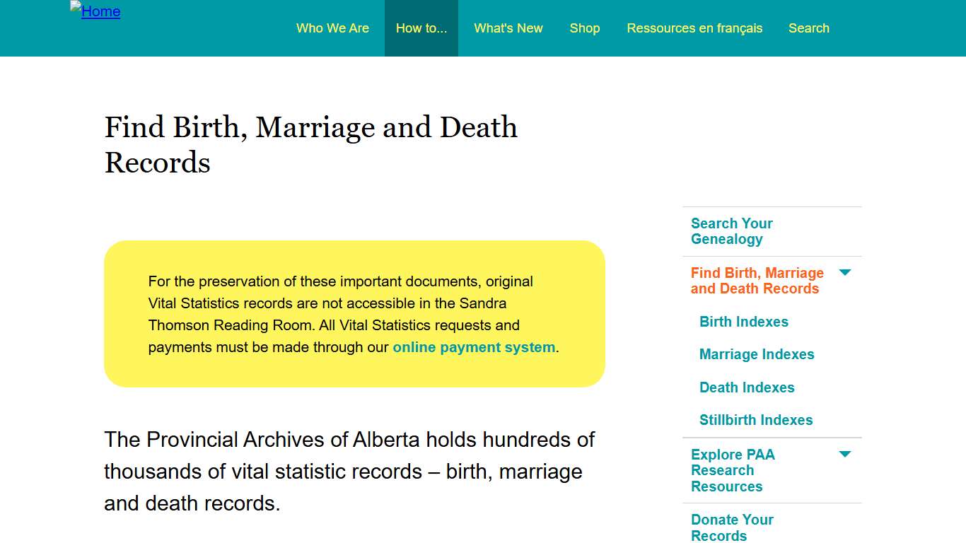 Find Birth, Marriage and Death Records | Provincial Archives of Alberta
