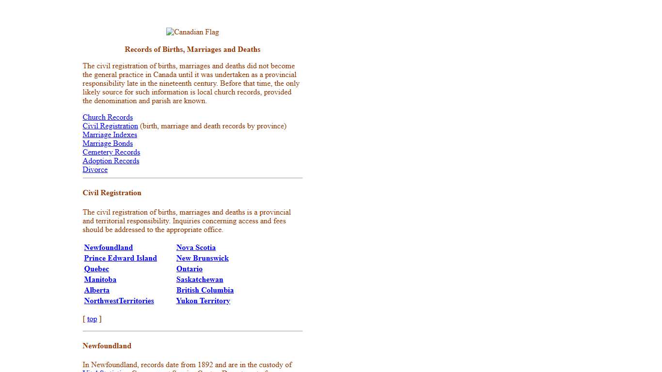 Canadian Records of Births, Marriages and Deaths